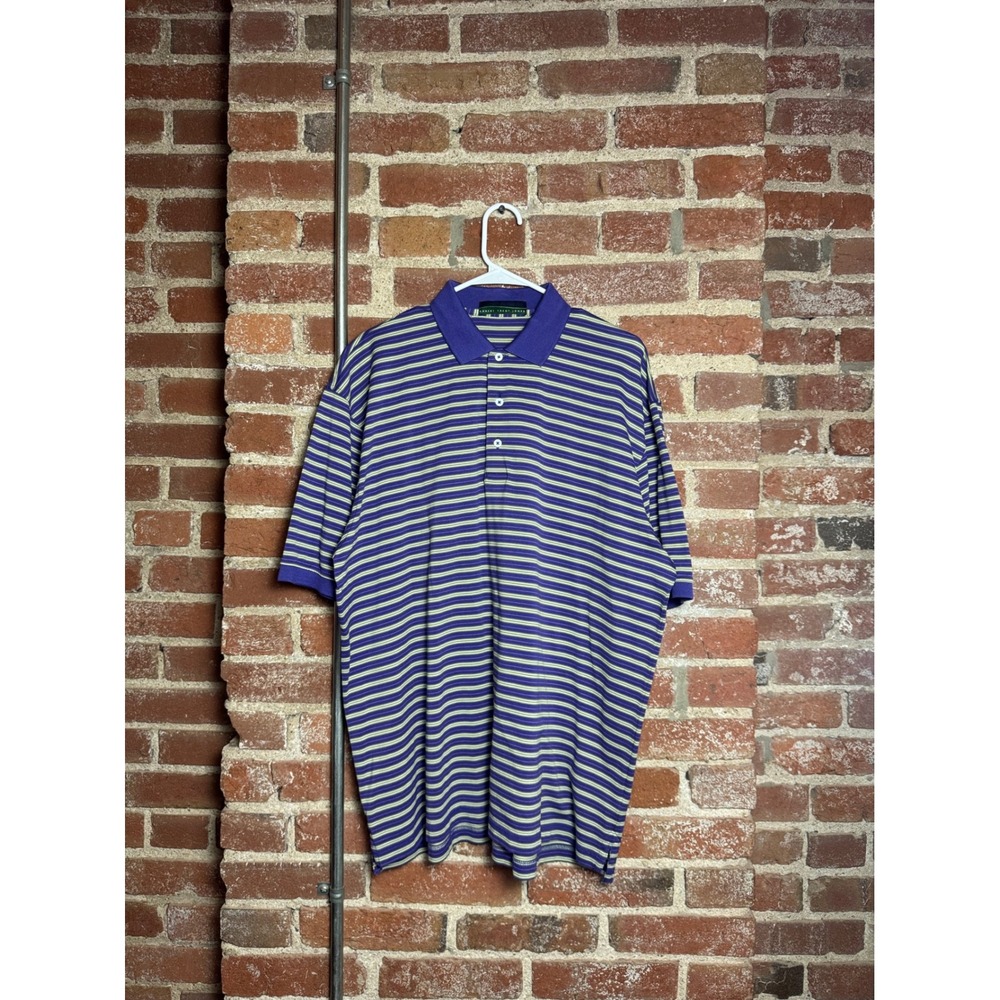 Robert Trent Jones Mens Golf Polo Shirt Large Purple Green Striped Cotton L